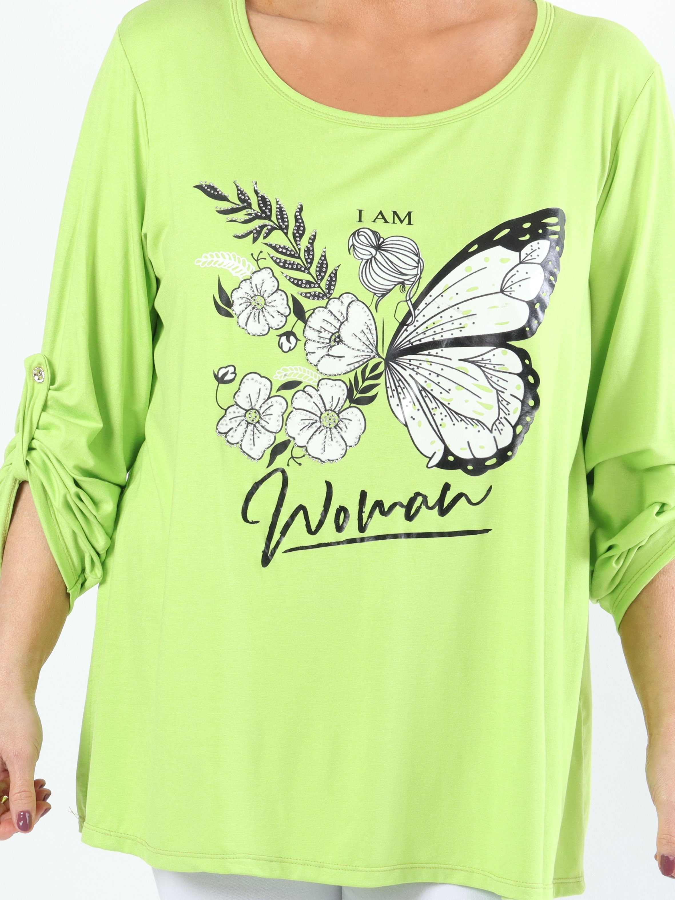 Sisse - Mjuk elastisk plus size blus med motiv och imiterad kant